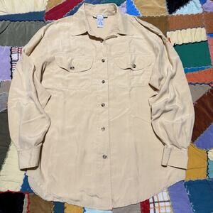 Anna and Frank 100% Silk Double Chest Pocket Yellow/Tan Button Up Small